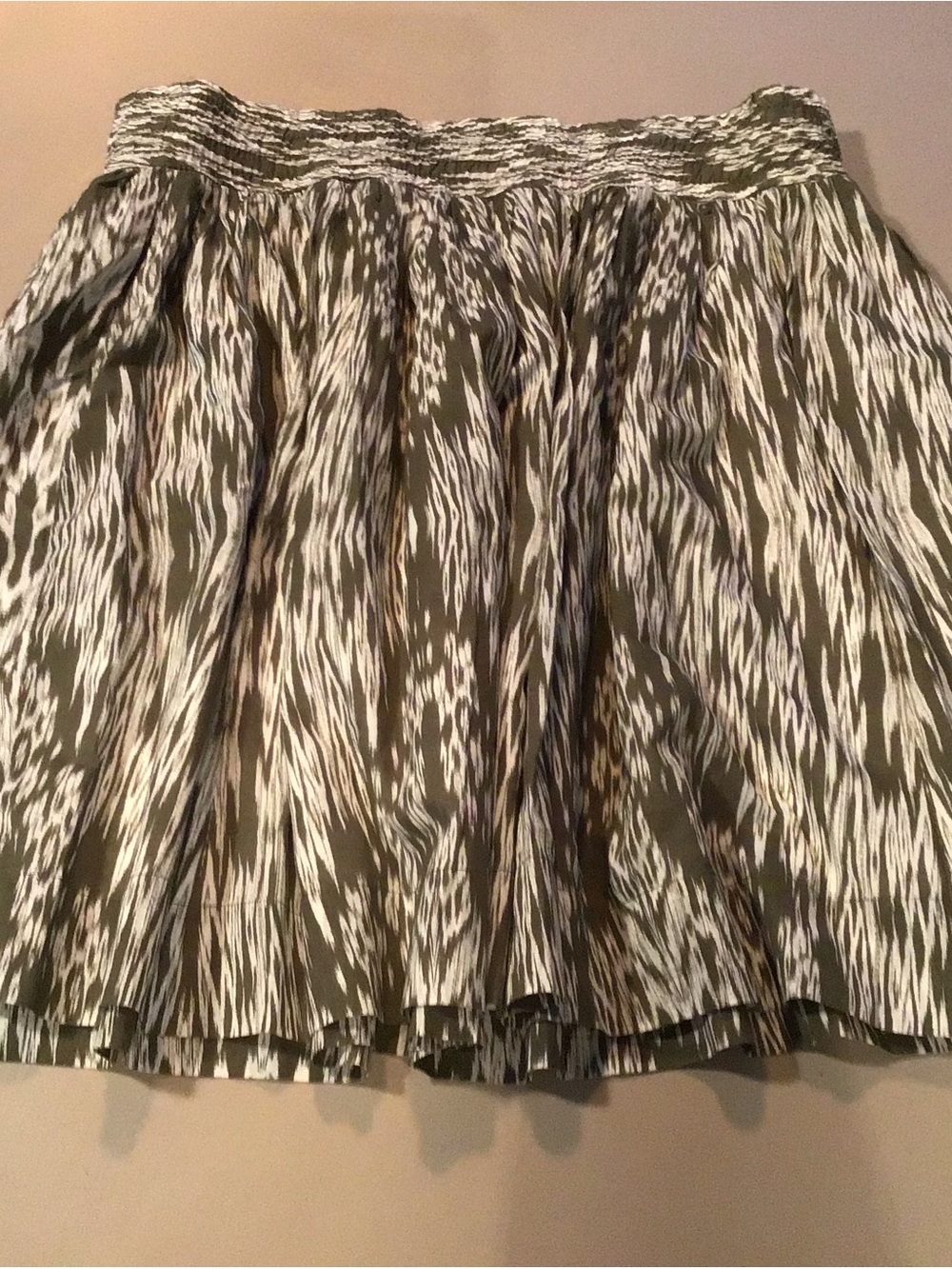Banana Republic Olive and White Printed Smocked Skater Skirt